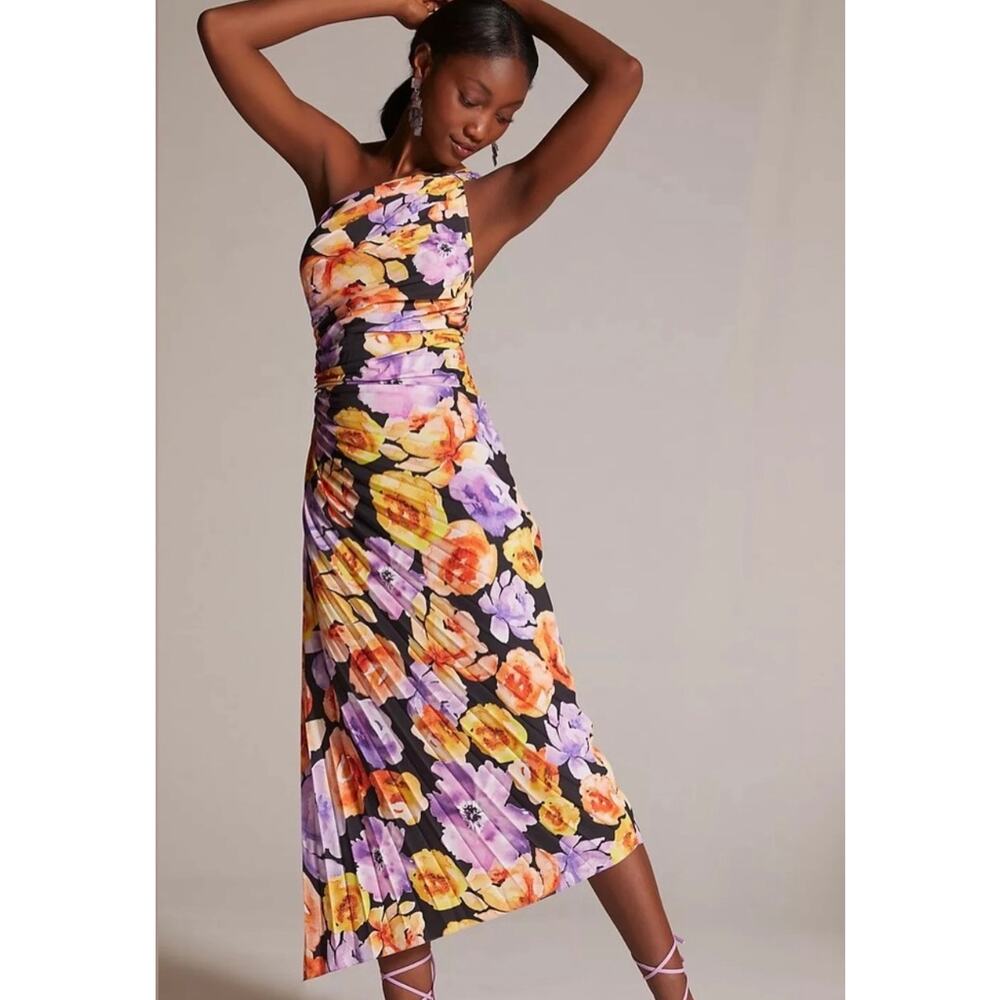 Anthropologie Geisha Designs Asymmetrical Hem Floral Midi Dress XS